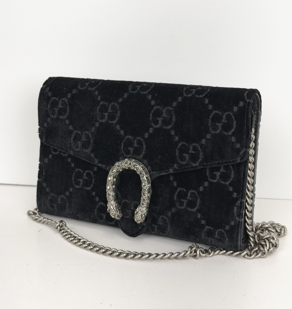 Gucci Dionysus Wallet On Chain Bag Mini in Black GG Pattern Velvet S-05